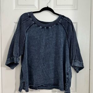 SHEIN Blue Boxy 3/4 Sleeve Blouse